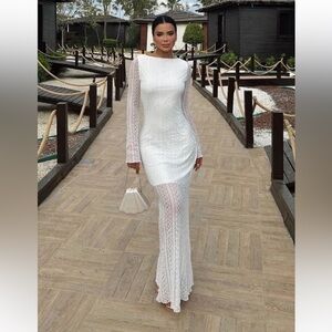 Zara White Long Sleeve Lace Dress